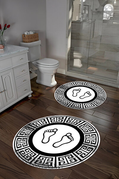 Napoli Home Σετ τουαλέτας με στρογγυλό χαλάκι μπάνιου με ψηφιακό πλενόμενο πλαίσιο