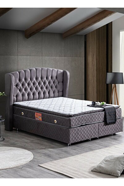 Setay Nice Çift Kişilik Baza Başlık Ve Real Pedli Full Ortopedik Yatak, Antrasit Gri