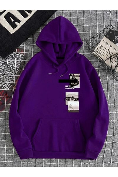 NO 601 Φούτερ με κουκούλα Unisex Purple New Moment με στάμπα