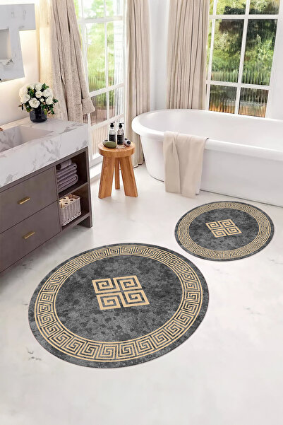 Napoli Home Κλασικό μοντέλο στρογγυλό χαλάκι μπάνιου με ψηφιακό πλενόμενο πλαίσιο και σετ τουαλέτας