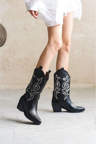 GOFFSHOES Дамски каубойски ботуши Darel - черни, кожени