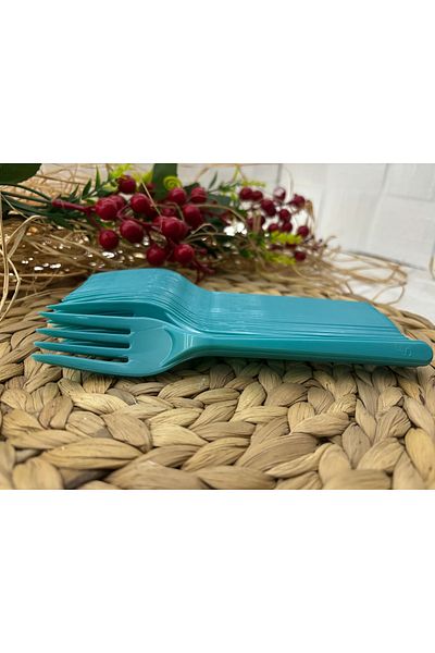 Deniz Party Store Turquoise Color Plastic Disposable Fork 25 Pieces
