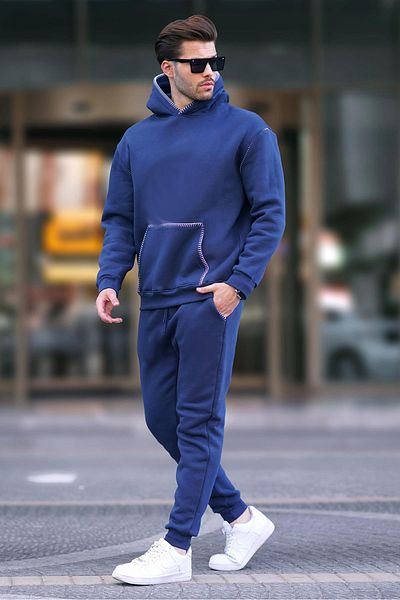 Madmext Ανδρική φόρμα με κουκούλα Navy Blue - Elastic Leg 7045