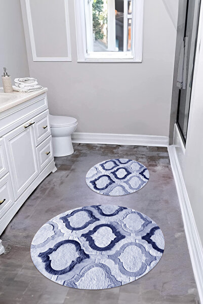 Napoli Home Ψηφιακό σετ τουαλέτας με αντιολισθητική βάση που πλένεται, μοντέλο κύπελλο, στρογγυλό χαλάκι μπάνιου