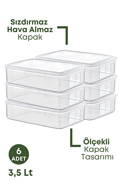 GRİMOR Life 6 Pieces 3.5 Liter Refrigerator Organizer Storage Container - Freezer Storage Container