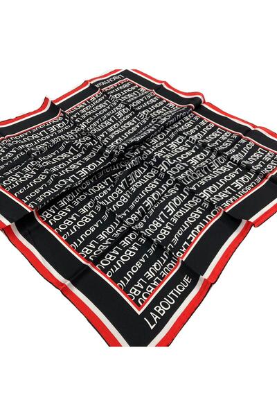 LA BOUTIQUE Μαύρο μεταξωτό φουλάρι Sura με σχέδιο γραμμάτων 1631-01