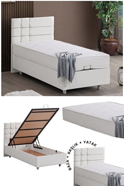 Setay Almada Baza Başlık Letto Yatak Seti  Tek Kişilik, Beyaz