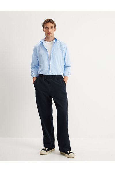 Koton Μακρυμάνικο Slim Fit Βαμβακερό πουκάμισο - Μισό Ιταλικό Γιακά