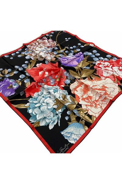 LA BOUTIQUE Μαύρο μεταξωτό μαντήλι με σχέδιο λουλουδιών 1567 - 09