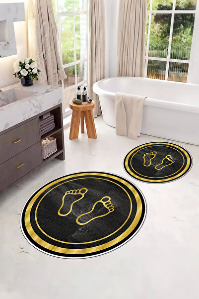 Napoli Home Σετ τουαλέτας με στρογγυλό χαλάκι μπάνιου με στάμπα, αντιολισθητική βάση, που πλένεται