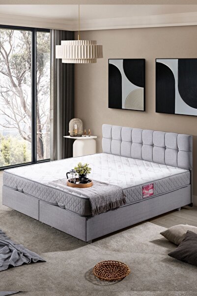 Setay Berlin Çift Kişilik Baza Başlık Letto Yatak Seti, Açık Gri