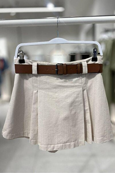 Ravencia Dámská mini plisovaná krémová sukně s vysokým pasem