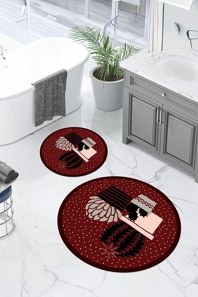 Napoli Home Set de toaletă rotundă pentru baie, lavabil digital, model cactus modern, KLOZET-93-BORDO,