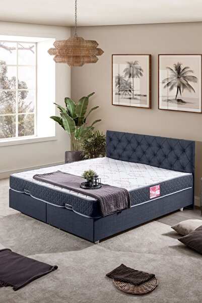 Setay Eylül Çift Kişilik Baza Başlık Letto Yatak Seti Lacivert
