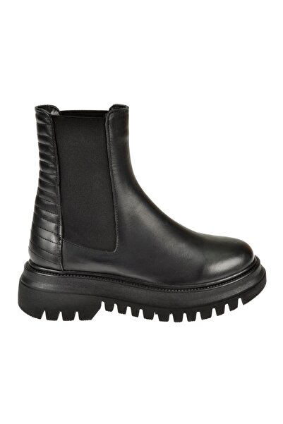 pullman Hakiki Deri Yanları Lastikli Kadın Bot PLM-FELAL SİYAH
