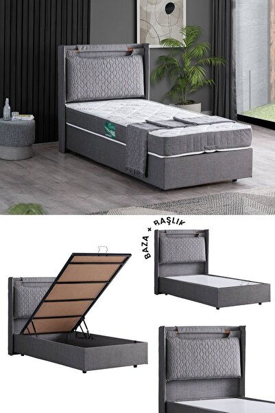 Setay Zagreb Ikili Set, Tek Kişilik Baza Başlık Seti, Gri