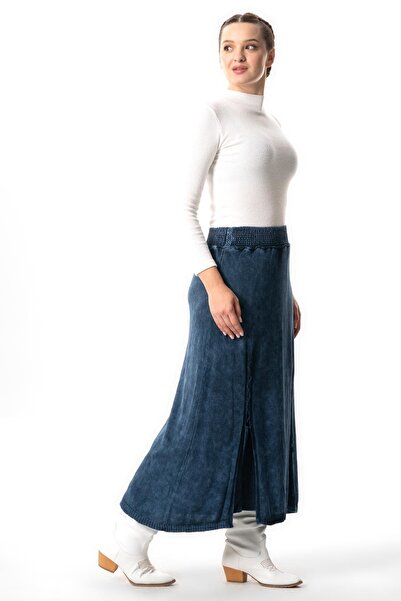 Eliş Şile Bezi Indigo Довга трикотажна спідниця - Осінь та зима, еластичний пояс та деталі з зав'язками