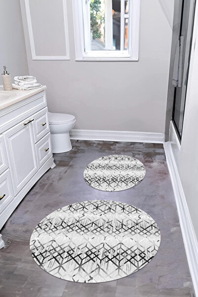 Napoli Home Ψηφιακό σετ τουαλέτας με αντιολισθητική βάση με σχέδιο γραμμής, σ...