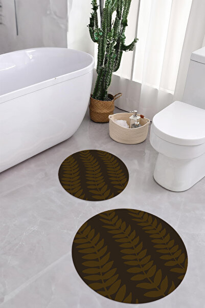 Napoli Home Σετ τουαλέτας με στρογγυλό χαλάκι μπάνιου με μοτίβο φύλλων με αντιολισθητική βάση που πλένεται