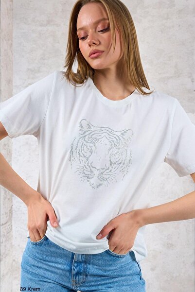 Ravencia Жіночий бавовняний футболка з принтом Kaplan - кремовий