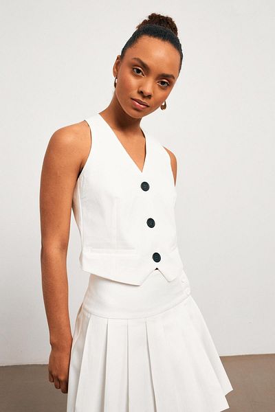 YOUR NAME Back Detailed Crop Ecru Women's Vest