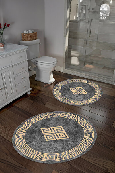 Napoli Home Κλασικό μοντέλο στρογγυλό χαλάκι μπάνιου με ψηφιακό πλενόμενο πλαίσιο και σετ τουαλέτας