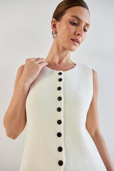 YOUR NAME Button Detailed Knitwear Long Women's Ecru Vest