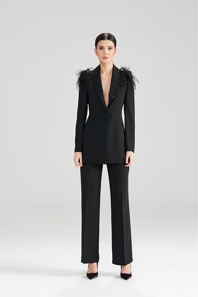 CLIO CLİO Crepe Set - Baby Embroidered and Shoulder Feather Accessory