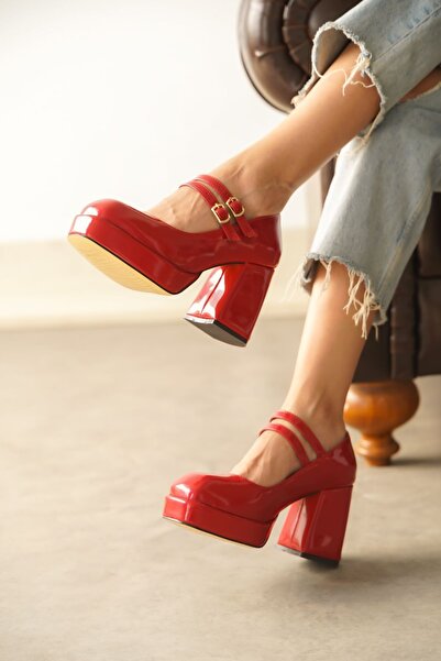 GOFFSHOES Kadın Forlan Platformlu Topuklu Ayakkabı - Kırmızı-Rugan