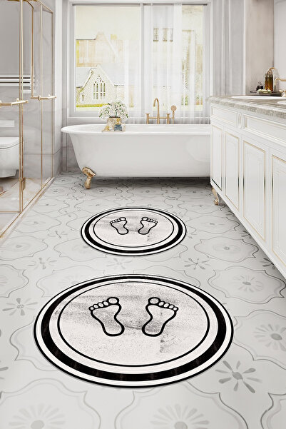 Napoli Home Σετ τουαλέτας με στρογγυλό χαλάκι μπάνιου με στάμπα, αντιολισθητική βάση, που πλένεται