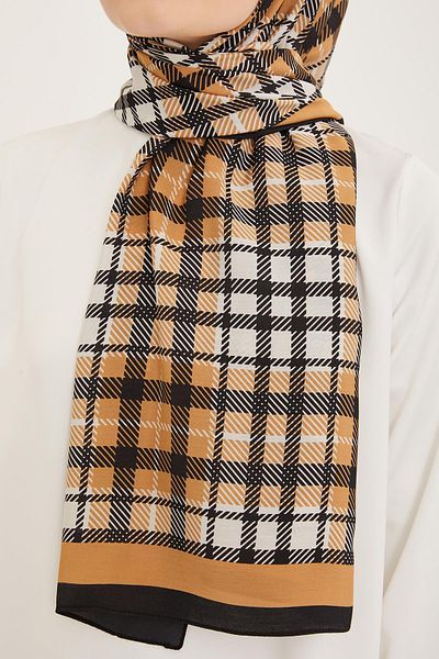 Armine Trend Black-camel Plaid Pattern Modal Shawl 4713-15