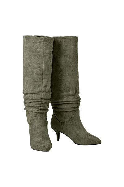 NOOSY Μακριές γυναικείες μπότες με φυσούνα Χακί