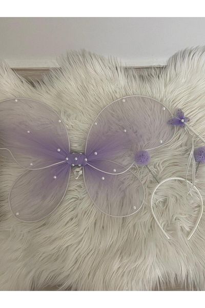 entrend Lilac Pearl Detailed Handmade Butterfly Wing Set - Wing Crown Wand