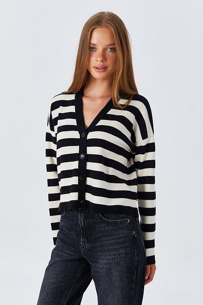 Mixray 6892 Model Black Striped Women's Textured Cardigan