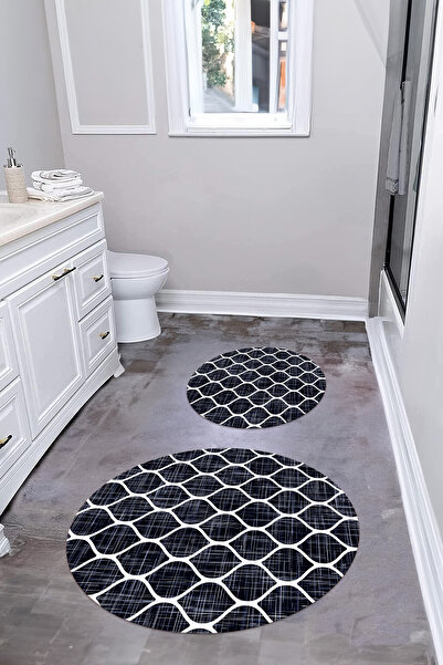 Napoli Home Σετ τουαλέτας με στάμπα, πλενόμενο, απλό, με σχέδιο κούπας, στρογγυλό χαλάκι μπάνιου