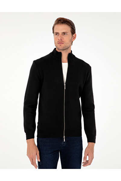 Pierre Cardin Siyah Slim Fit Fermuarlı Triko Hırka 50300497-VR046