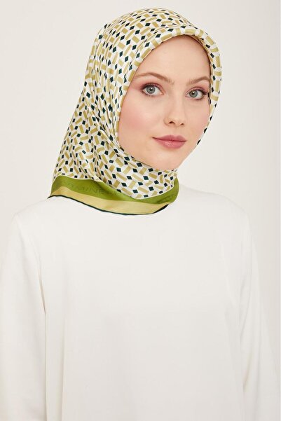 Armine Soft Yeşil - Zümrüt Yeşil Geometrik Desen Sura İpek Eşarp 9151 - 50