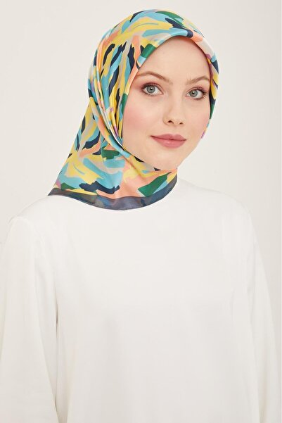 Armine Κίτρινο - Μεταξωτό Φουλάρι Τιβιλ με Μικτό Σχέδιο Σομόν 9140 - 84