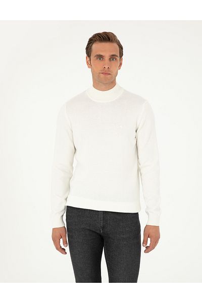 Pierre Cardin Ecru Slim Fit Half Turtleneck Basic Knitwear Sweater 50296548-Vr019