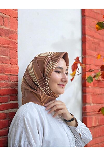 LAWILIA Eșarfă din mătase Tivil cu model geometric în dungi maro cămil 29011 ...