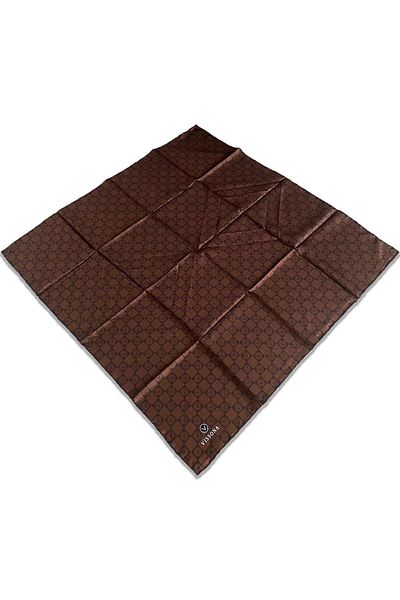 Vissona 51495-0007 Μοντέλο Καφέ Μεταξωτό Κασκόλ με σχέδιο σκακιέρας