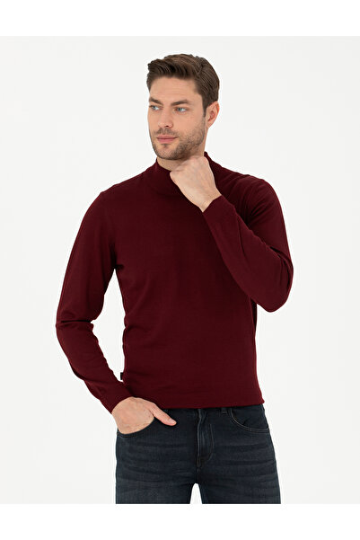 Pierre Cardin Kırmızı Slim Fit Yarım Balıkçı Yaka Yün Karışımlı Basic Triko Kazak 50270055-VR030