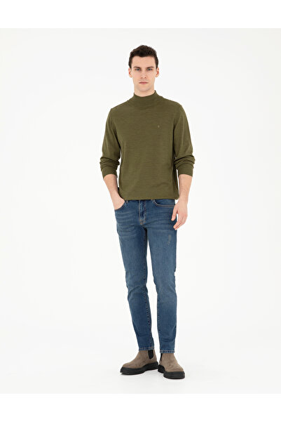 Pierre Cardin Light Green Slim Fit Half Turtleneck Wool Blended Basic Knitwear Sweater 50270055-Vr092