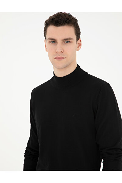 Pierre Cardin Siyah Slim Fit Yarım Balıkçı Yaka Yün Karışımlı Basic Triko Kazak 50270055-VR046