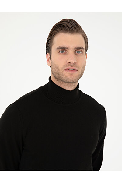 Pierre Cardin Black Slim Fit Turtleneck Basic Knitwear Sweater 50296582-Vr046