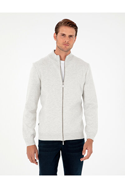 Pierre Cardin Açık Gri Melanj Regular Fit Fermuarlı Triko Hırka 50296442-VR091
