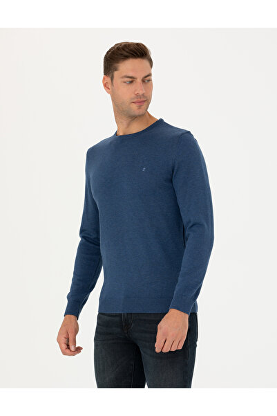 Pierre Cardin Синій Slim Fit велосипедний комір Basic трикотажний светр 50270179-vr033