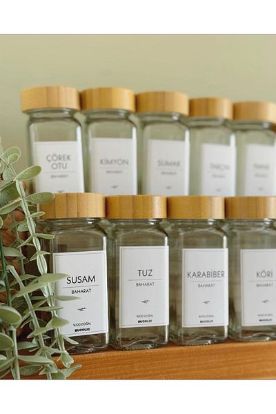 homehayat 12-Piece Glass Spice Rack Set with Bamboo Lid and Label (with 16 Labels)