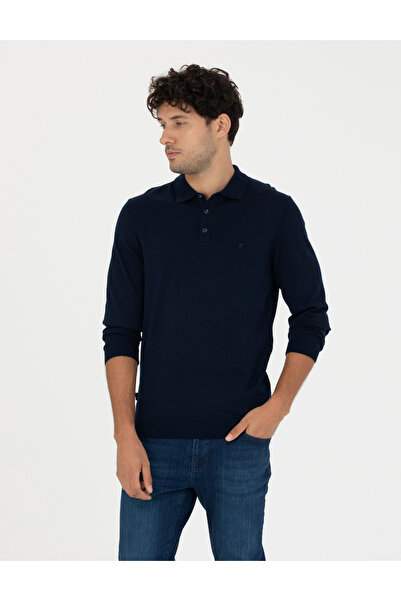 Pierre Cardin Lacivert Regular Fit Polo Yaka Yün Karışımlı Basic Triko Kazak 50270051-VR033