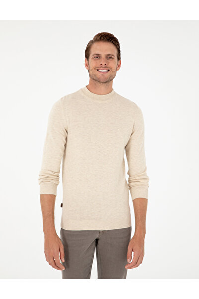 Pierre Cardin Cream Melange Slim Fit Quarter Collar Basic Knitwear Sweater 50296564-Vr159